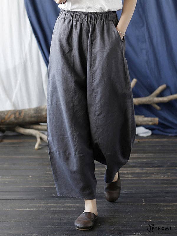 Simple Solid Color Elasticity Waisted Wide Leg Pants | IFYHOME