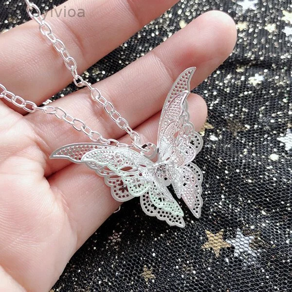 Sterling Silver Butterfly Diamond Pendant Necklace