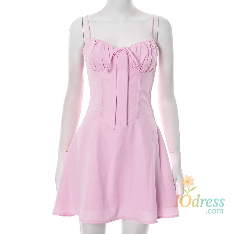 IO Dress CUTENOVA Women Fishbone Lace-Up Shrinking Pleated Camisole Dress Temperament Sweet And Spicy Sexy Fashion Trend Elegant Dresses IO Dress