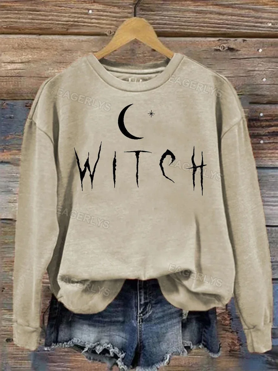 Eagerlys Women's Halloween Witch Print Casual Sweatshirt Eagerlys