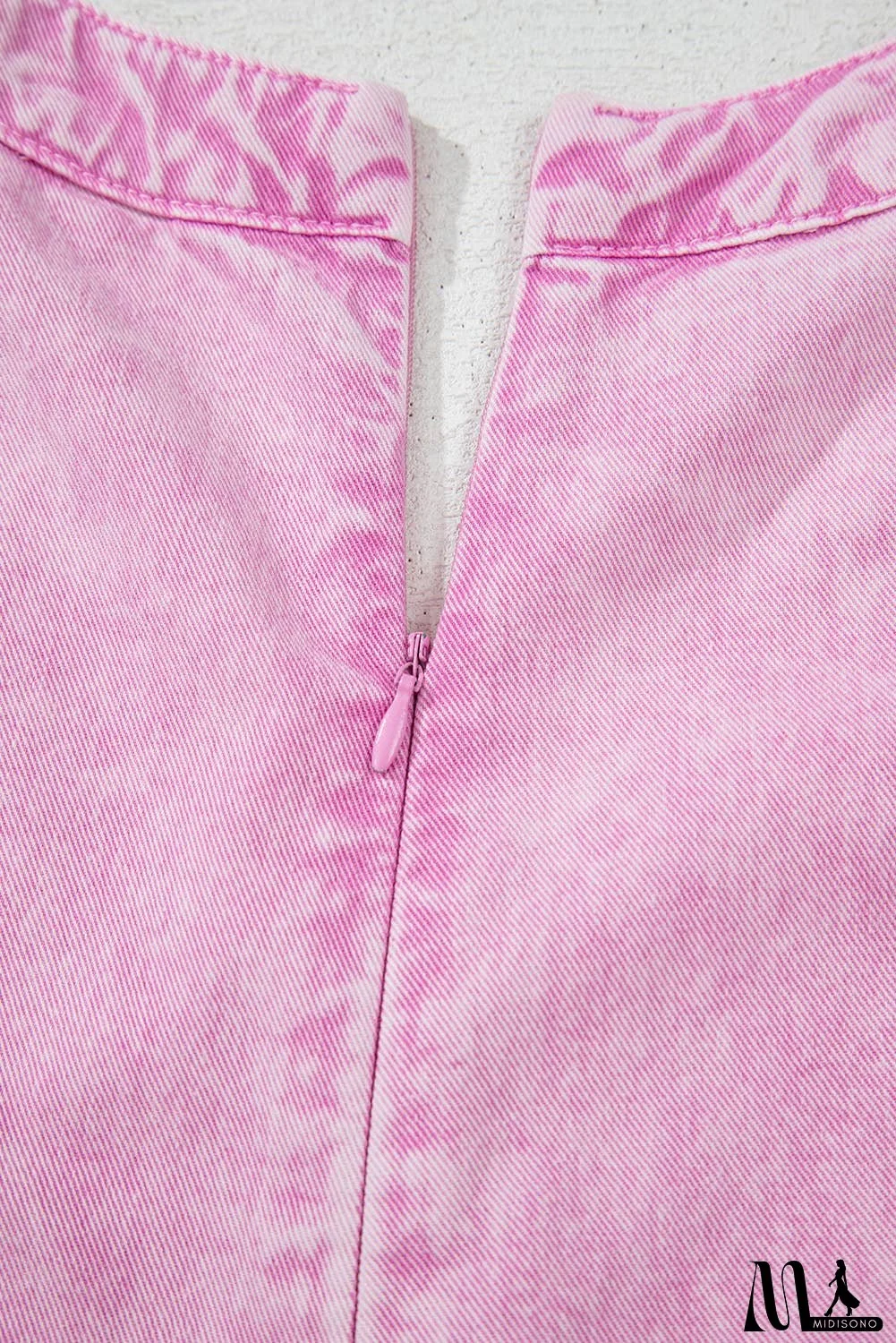 Mineral Wash Pleated Bust V Neck Denim Romper