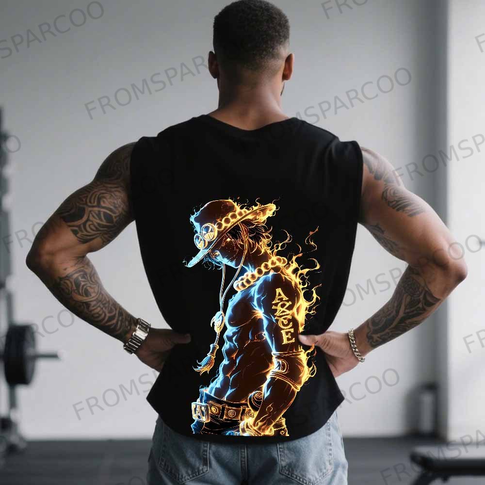 Casual anime print gym Tank Top