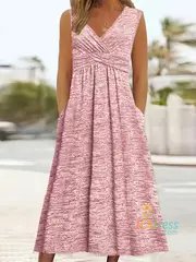 IO Dress Plus Size Women's Casual V-Neck Short Sleeve A-Line Dress - Blue and White Abstract Print, Breathable Summer Evening Dress, Mach