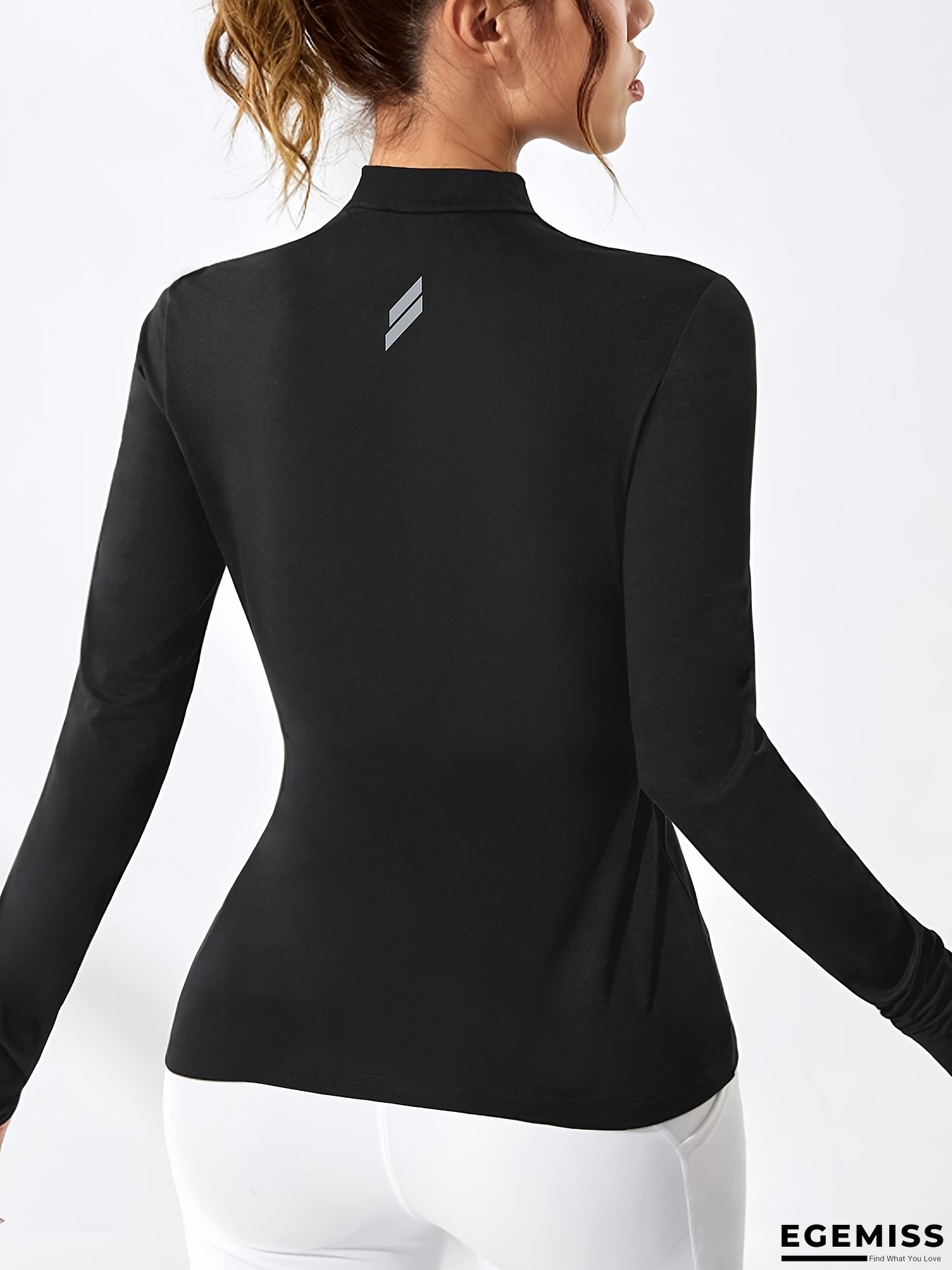 Women&lsquo;s Quick-Dry Athletic Long Sleeve T-Shirt - Workout Top with Back Zipper Closure, Non-See-Through Gym Shirt for Running, Yoga, Training - Stretchy Fitness Tee in Black/with Accent Colors - Spring/Fall/Summer Exercise Apparel, Workout Clothes | EGEMISS