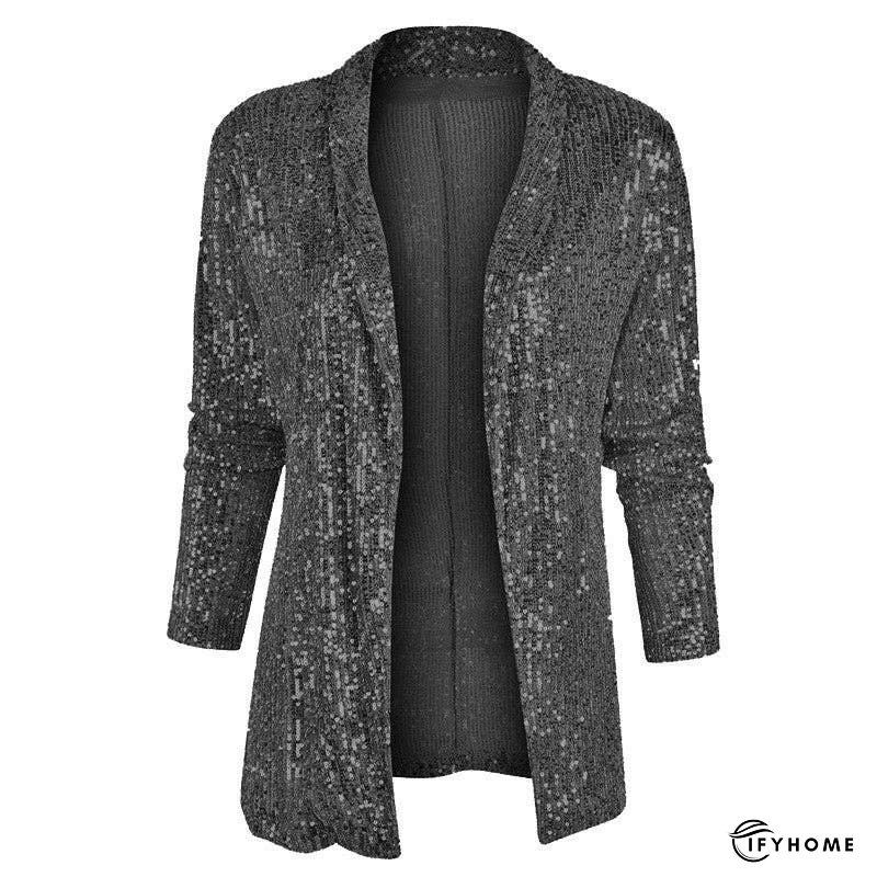 Sequin Long Sleeve Mid-Length Blazer Coat | IFYHOME