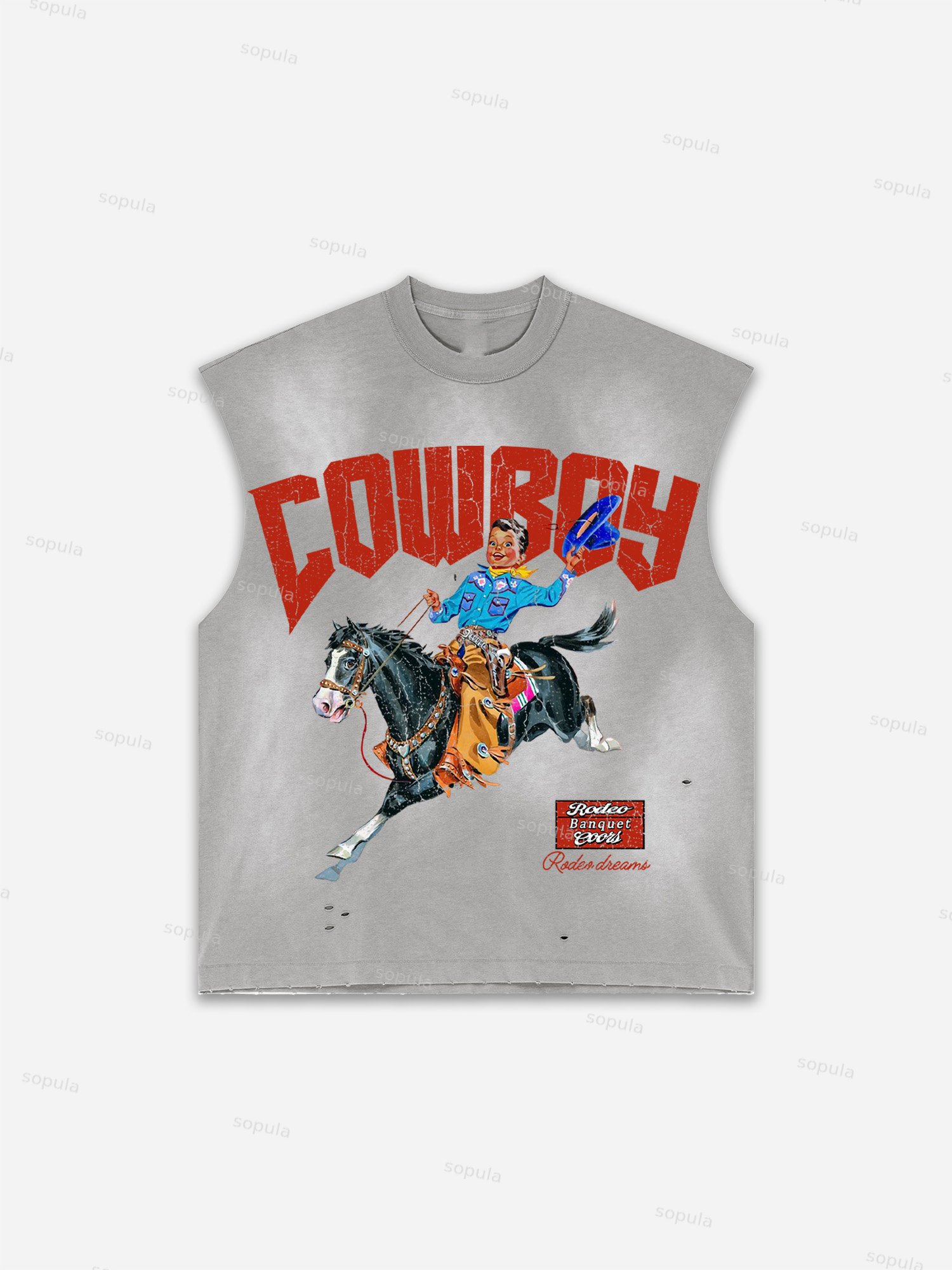 Men's Washed Cowboy Rodeo Dreams Print Tank Top