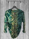 Women's Marble Leopard Patchwork Abstract Print Irregular Top