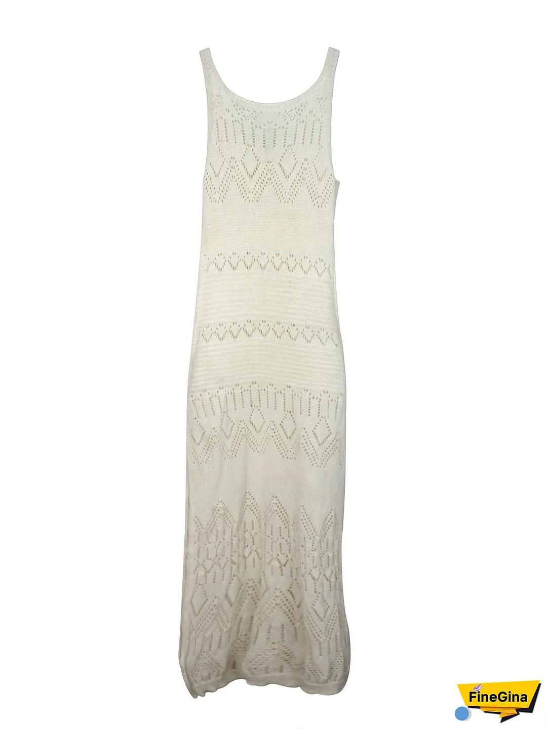 Women's Sleeveless Knit Dress With Side Cutouts - Beige, Round Neck, Vacation Style, Perfect For Beach And Summer, Beach Coverup Dress | Knit Dress | Side Cutout Detail, Beach Clothes