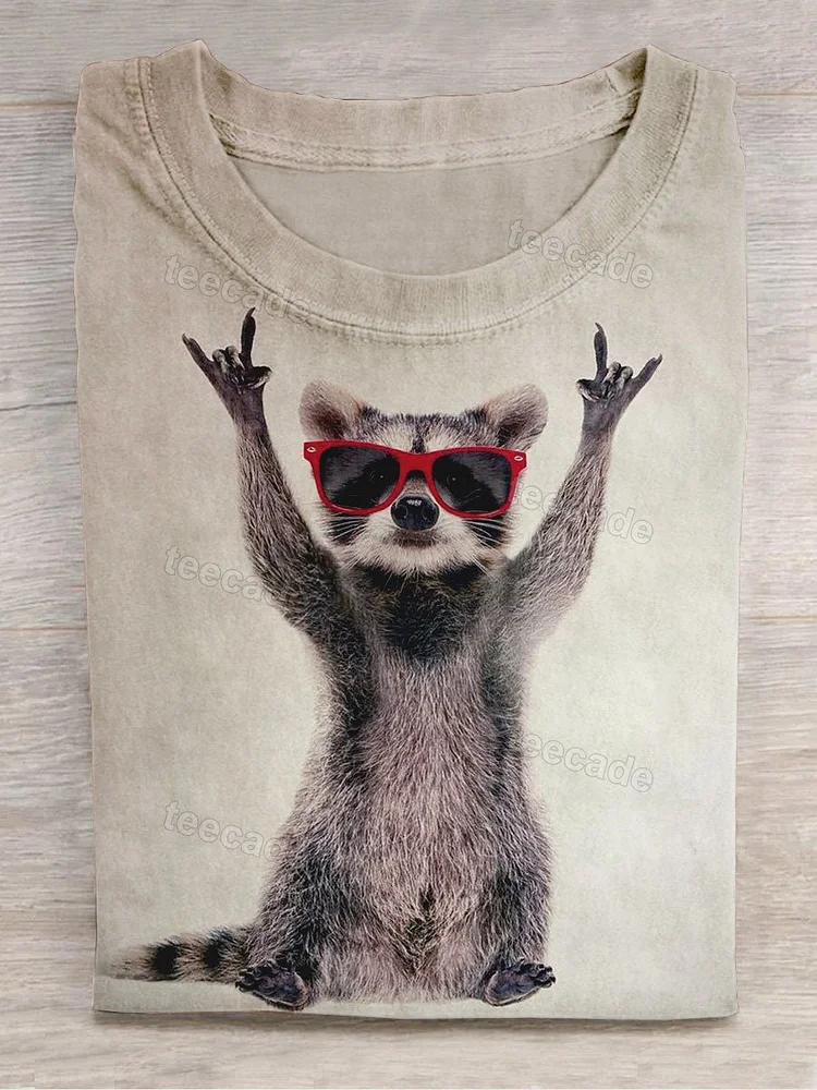 Teecade Teecade Unisex Fun Raccoon Abstract Print Design T-Shirt