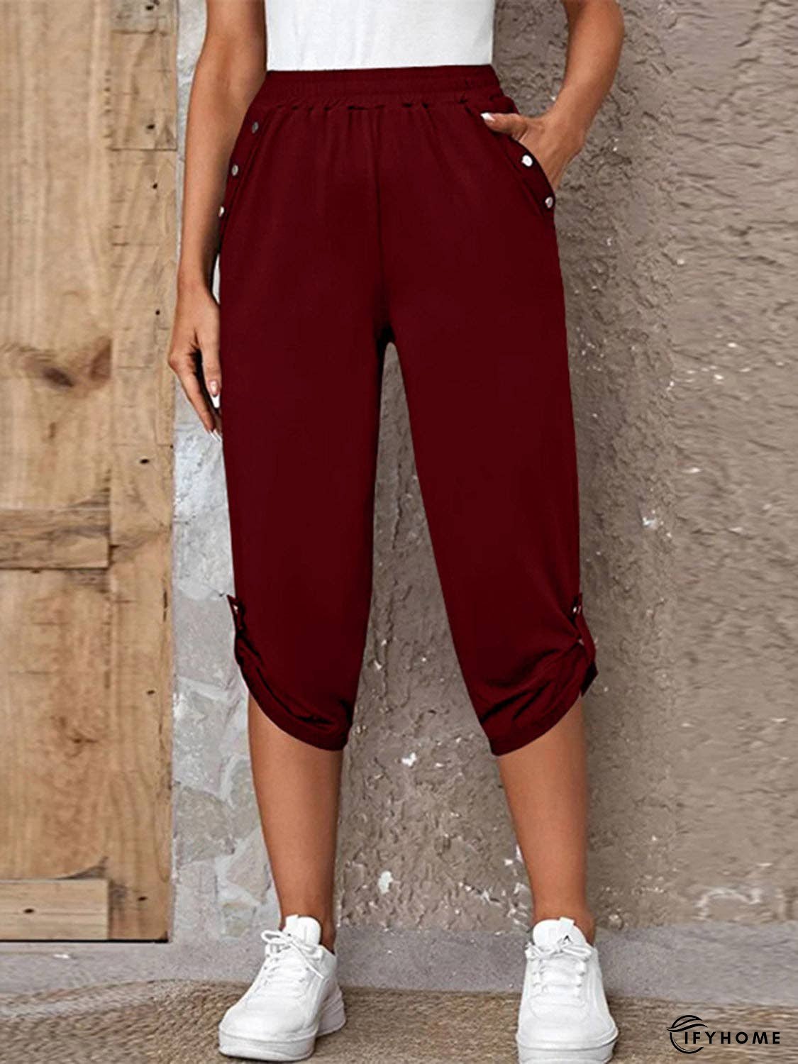 Full Size Roll-Tab Capris Pants | IFYHOME