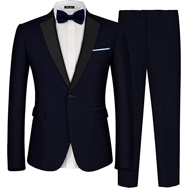 MAGE MALE Men's 2 Piece Suit One Button Slim Fit Formal Wedding Prom Tuxedo Suits Blazer Pants with Bow Tie Set Small Black-peak Lapel-1 amazon James Yang