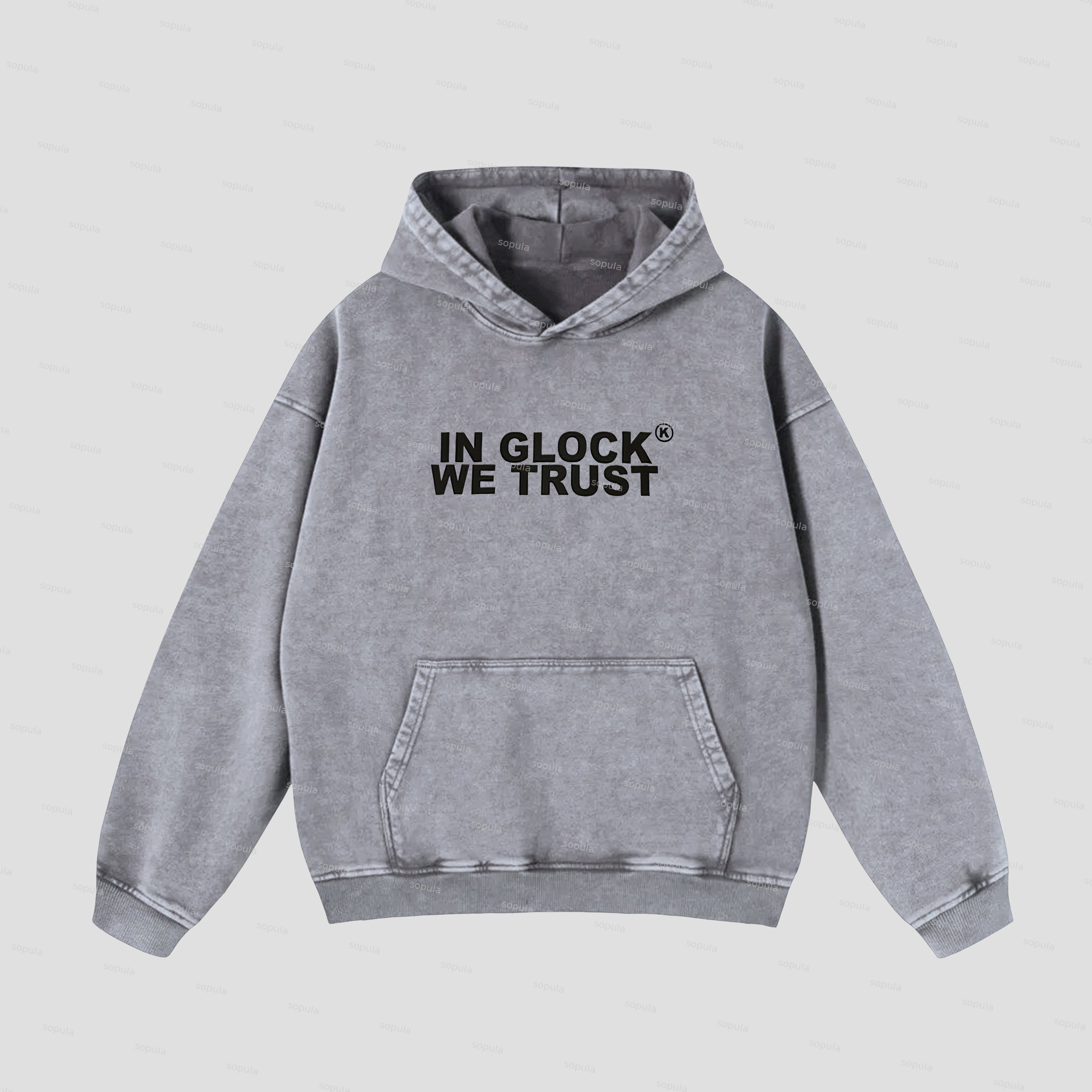 Vintage In Glock We Trust Print Graphic Acid Washed Oversized Hoodie
