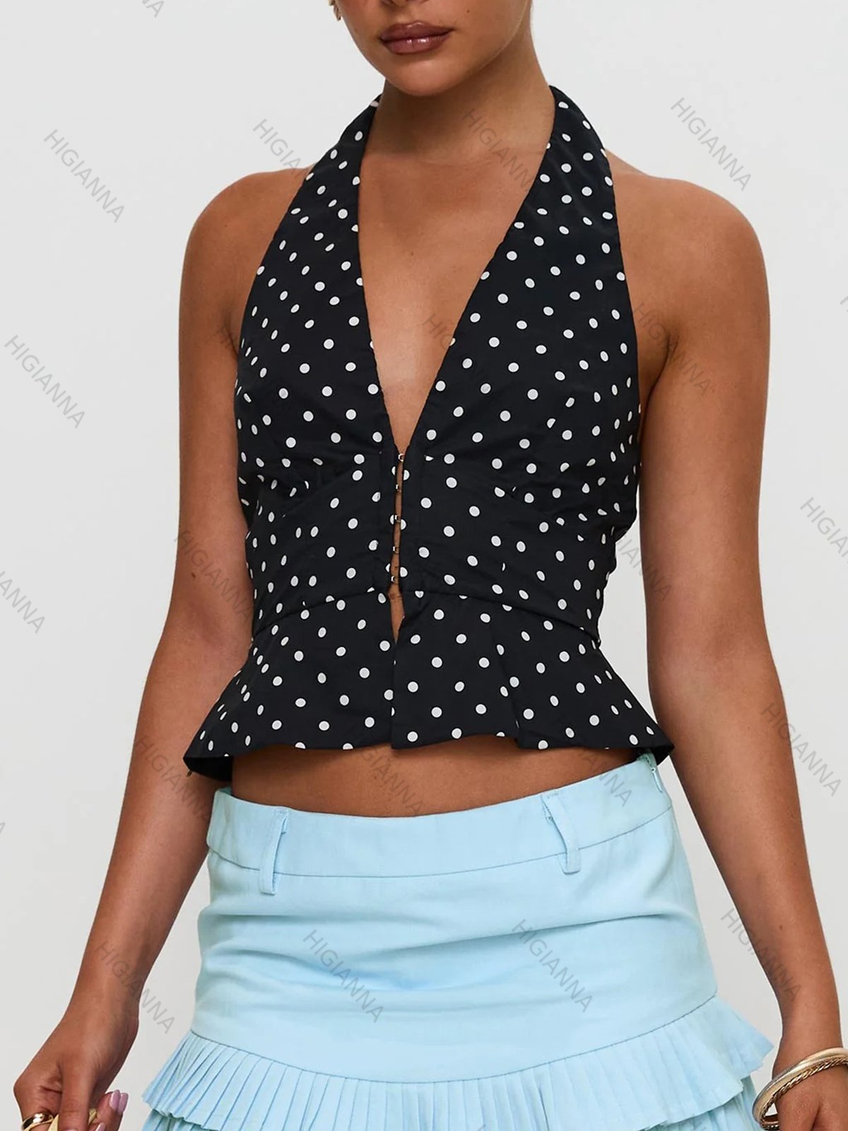 Polka Dot Halter Neck Peplum Top - HIGIANNA&reg;
