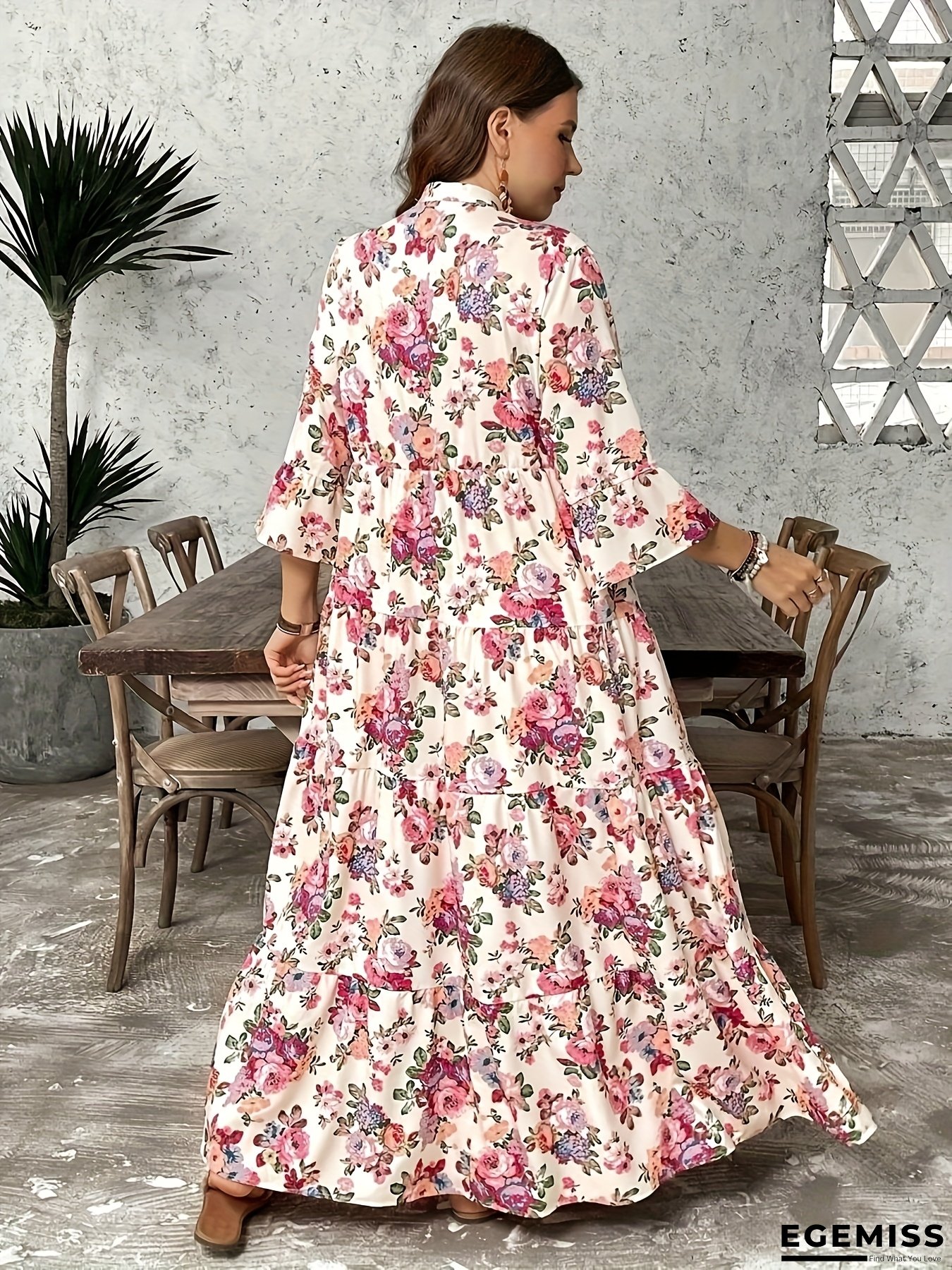 Plus Size - Plus Size, Women's Floral Maxi Dress - Black & Golden Floral Print, A-Line Flared Skirt, Non-Stretchy Fabric For Formal & Casual Events - Spring/Summer/Fall Elegant Party Wedding Guest Outfit, Vacation Attire, Vneck Design, Flowy Material | EGEMISS
