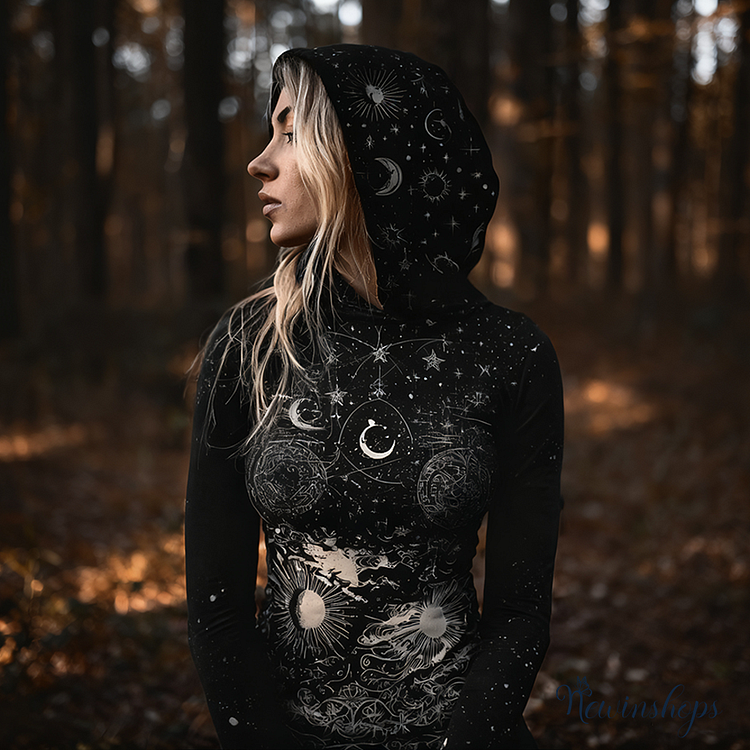 Star And Moon Mythology Retro Style Women's Hooded Sweatshirt