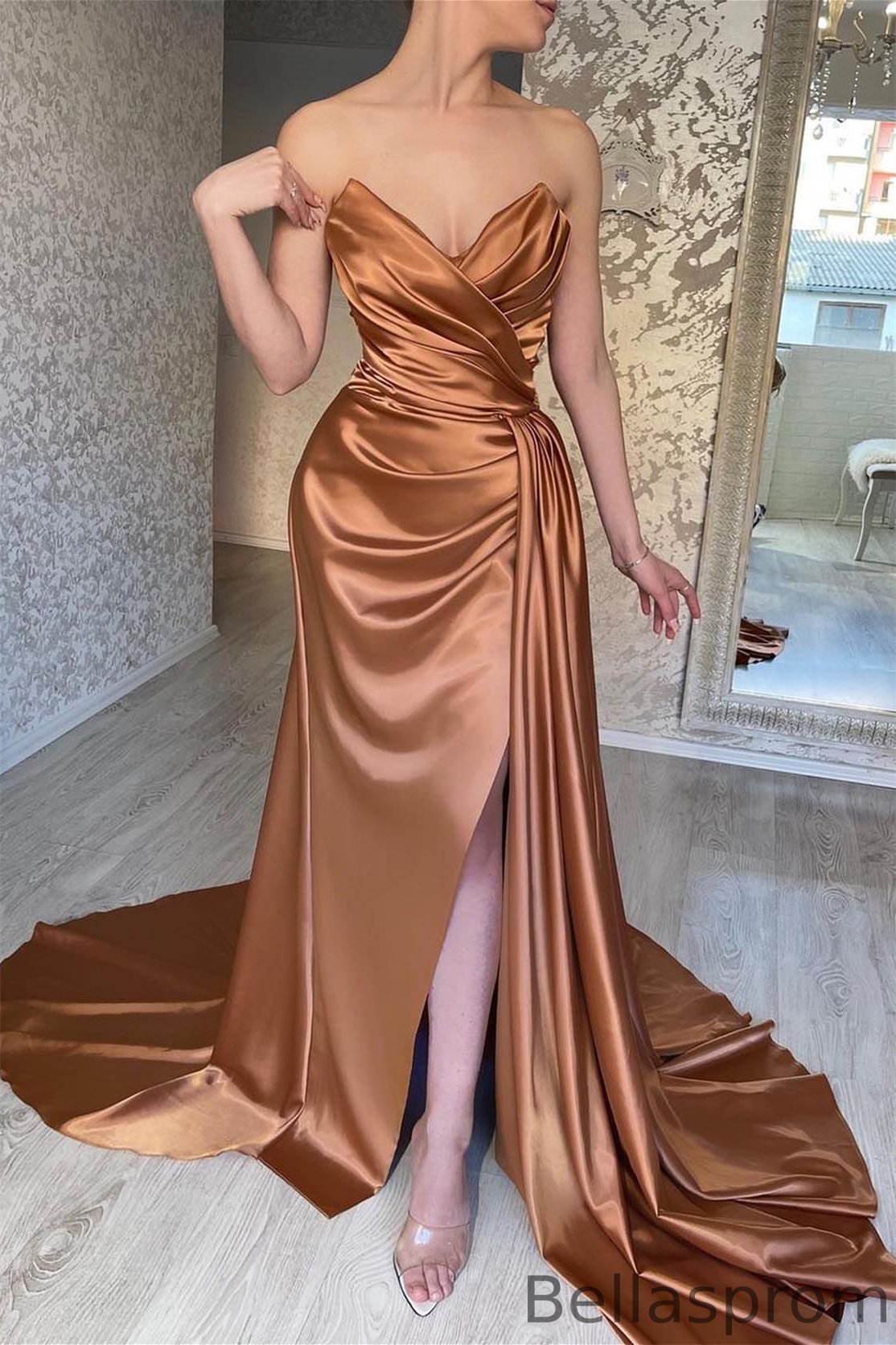 Bellasprom Sweetheart Mermaid Prom Dress Slit Pleated With Ruffles Bellasprom