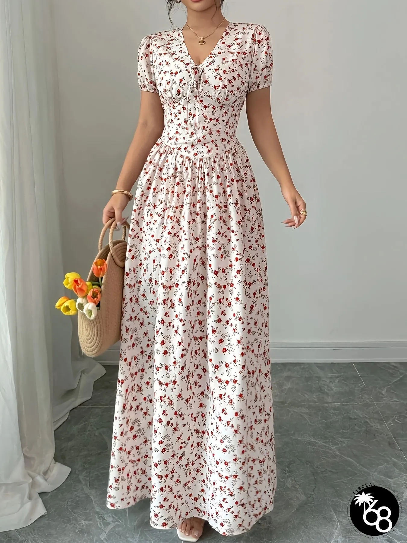 Womens Elegant Floral Maxi Dress Flowy A-Line Formal Casual Event Gown Non-Stretchy | 168DEAL