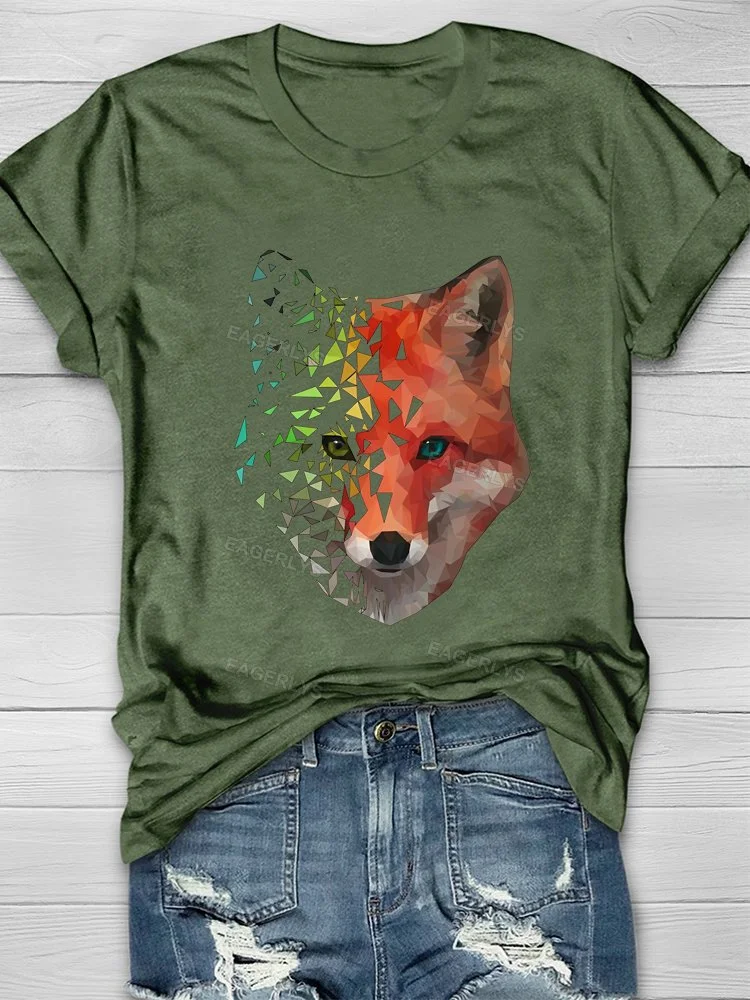 Eagerlys Outdoor Camping Fox Print Short Sleeve T-shirt Eagerlys