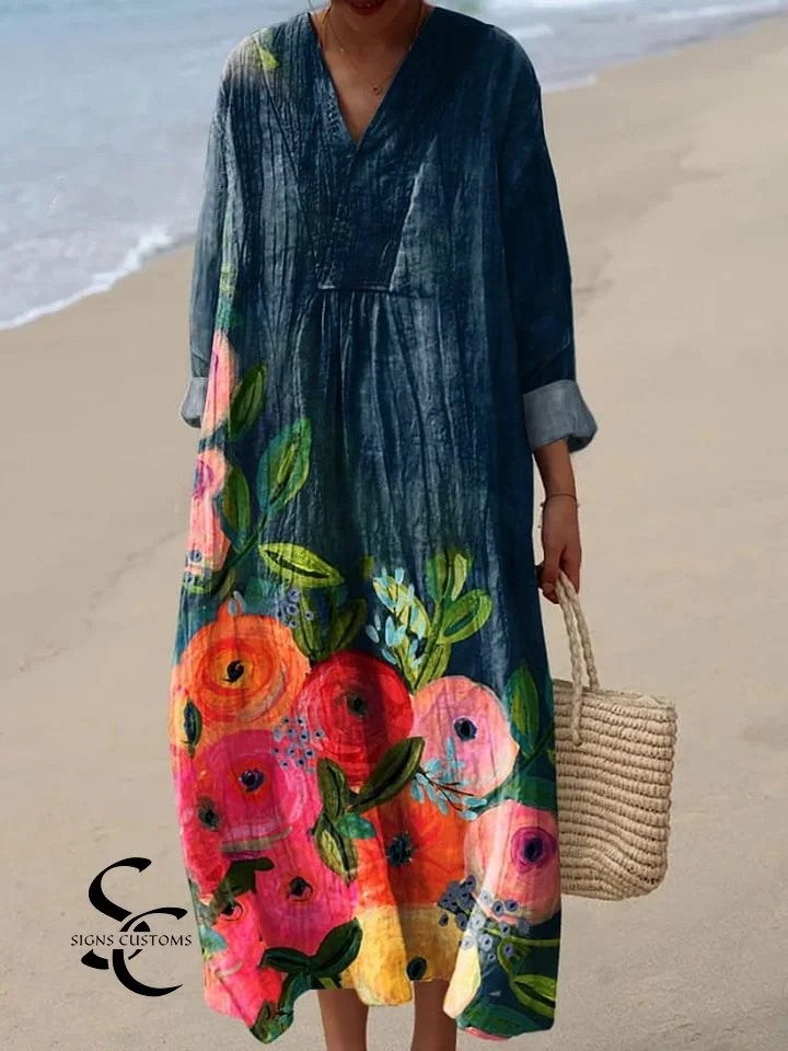 Women's Floral Artwork Print Casual Dress