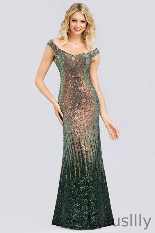 Gorgeous Off-the-Shoulder Ombre Sequins Prom Dress Long Mermaid Evening Gowns - lulusllly