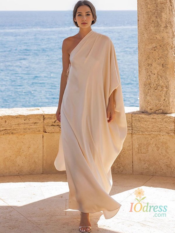 IO Dress Yeezzi 2025 Women's Elegant One-Shoulder Long Dress Robe Batwing Sleeves Loose Solid Color Vacation Beach Sundress Maxi Dresses