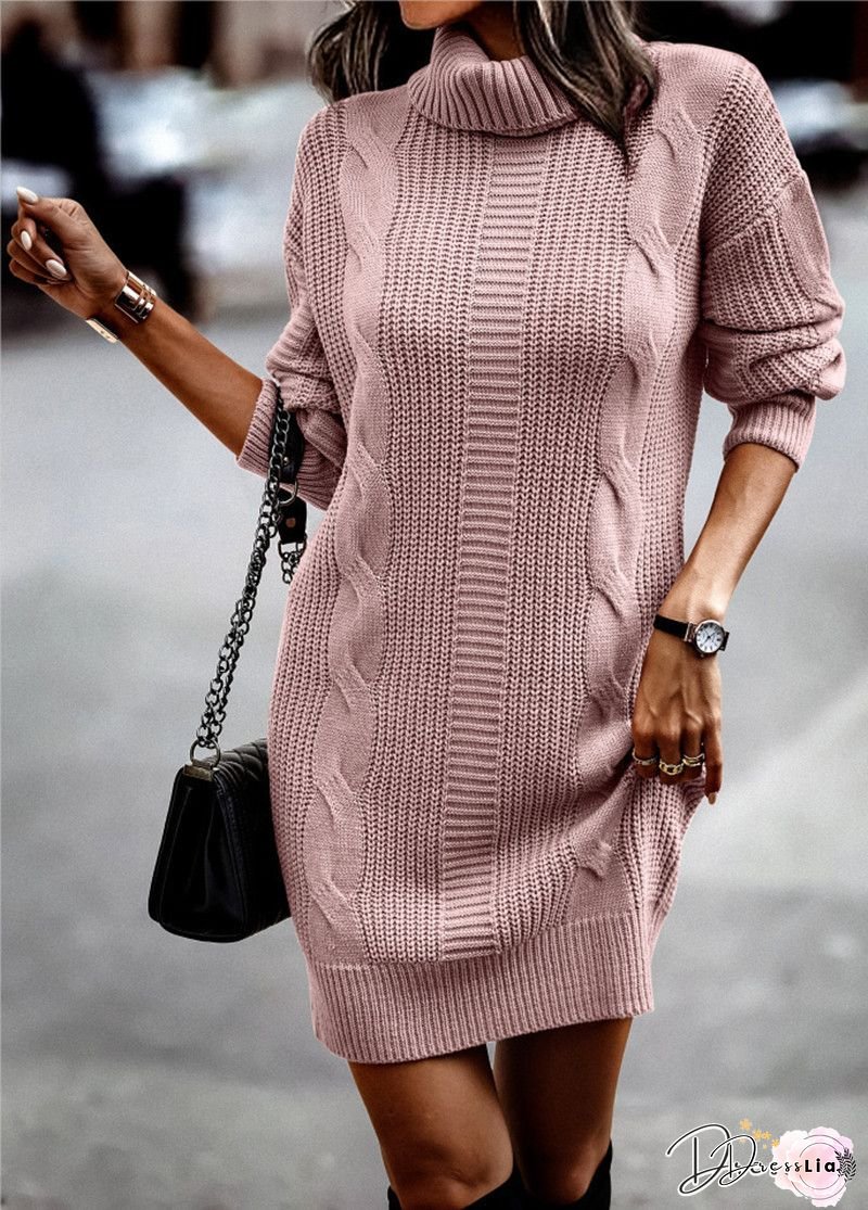 Women's Elegant Long Sleeve Turtleneck Sweater Dress - Bodycon Midi Sheath Jumper Dress, Solid Color High Neck Ribbed, Ruched Detail, Machine Washable, Versatile for Casual & Formal Occasions, Formal Attire, Sophisticated Style, Quality Craftsmanship