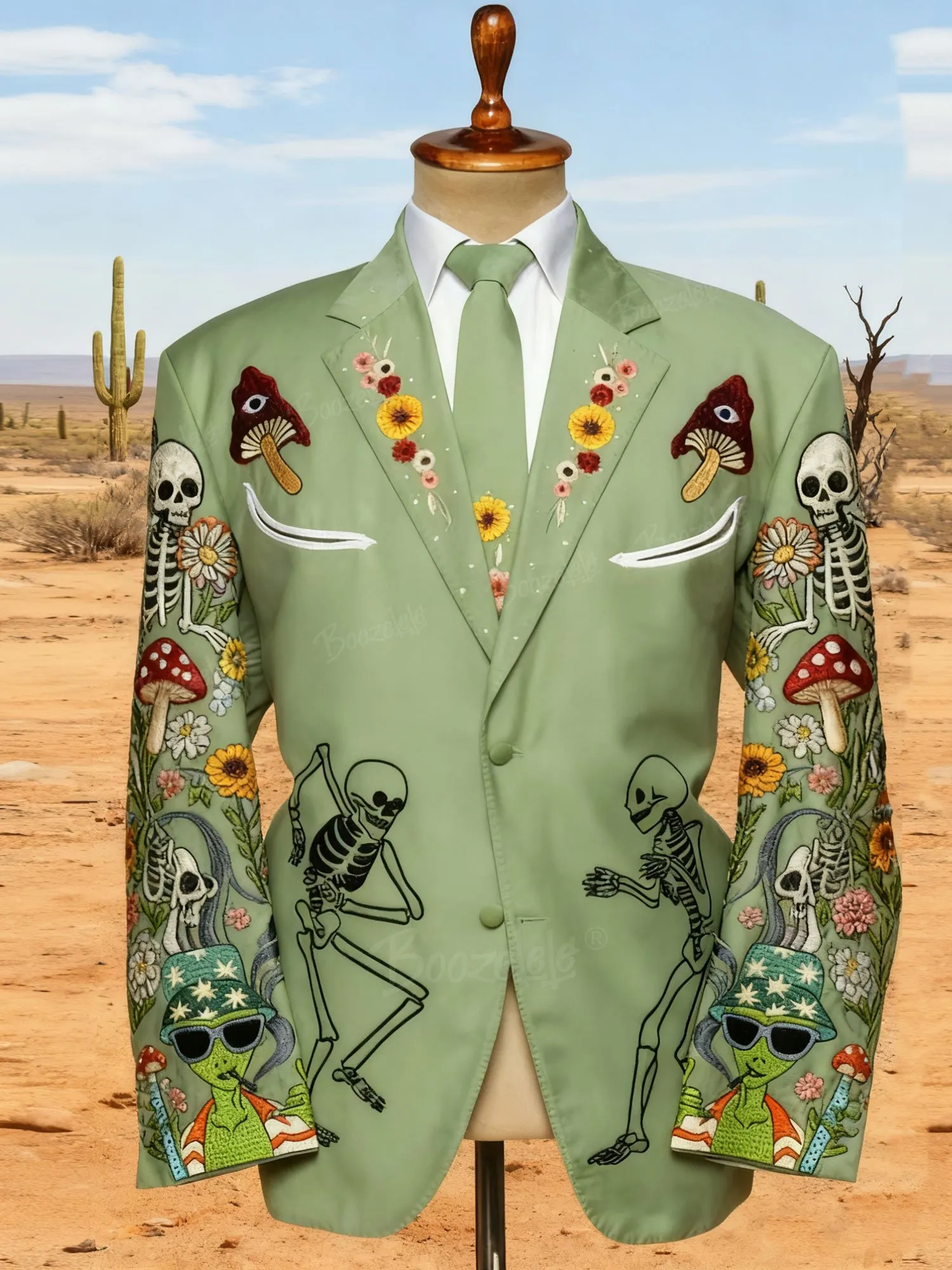 Western Skull Pattern & Saucer Man Leather Party Blazer - Western Eco-friendly Leather Suit