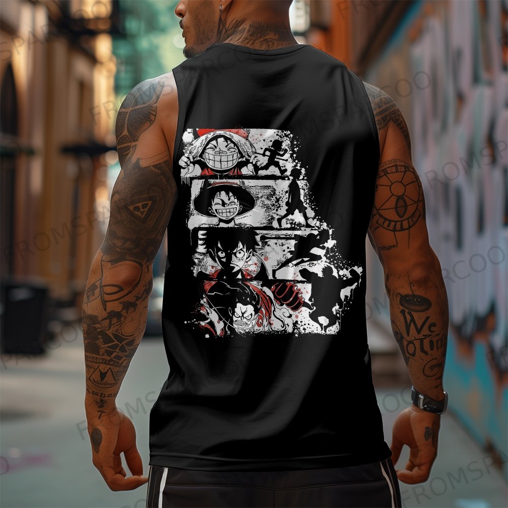 Oversized Anime Print Gym Tank Top