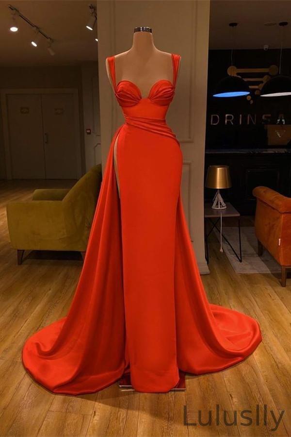 Luluslly Red Straps Long Prom Dress Mermaid With Slit