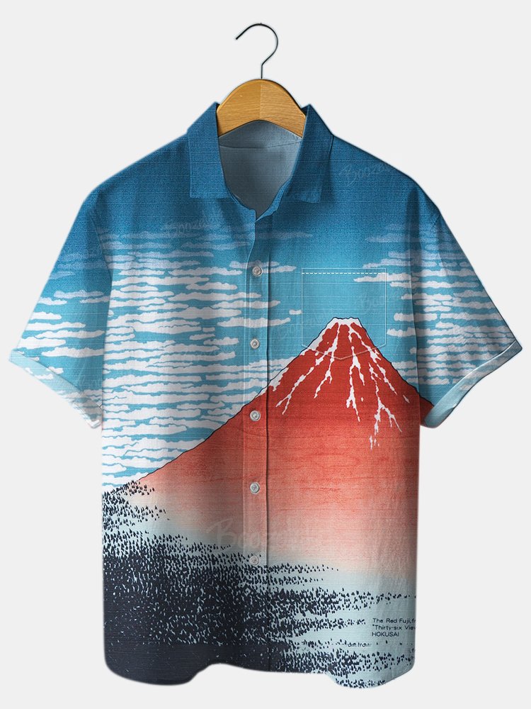 Mount Fuji - Seersucker Cotton-blend Pleated Shirt
