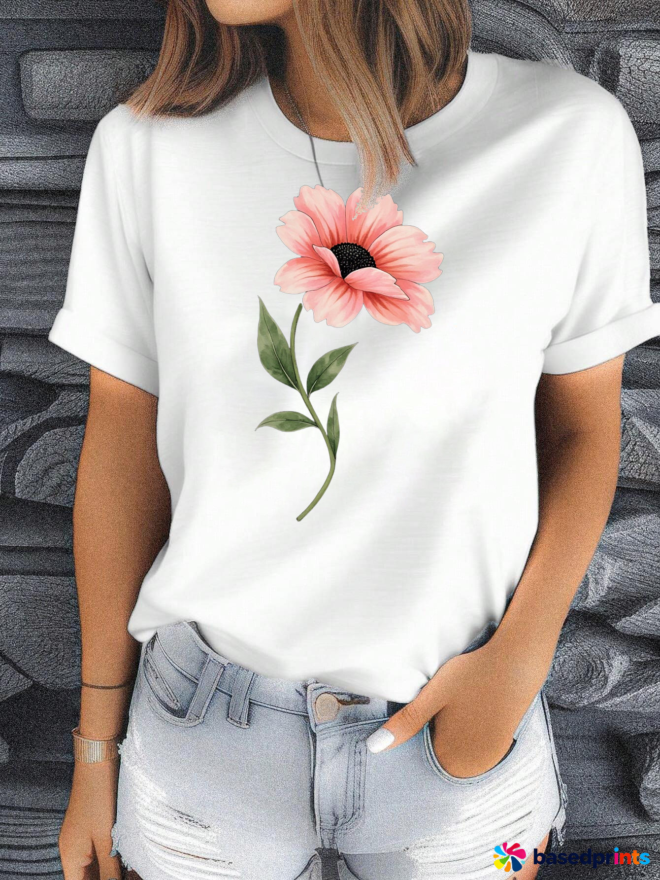 White Short Sleeve T Shirt Women Summer Casual Cotton Floral Print Tee Tops