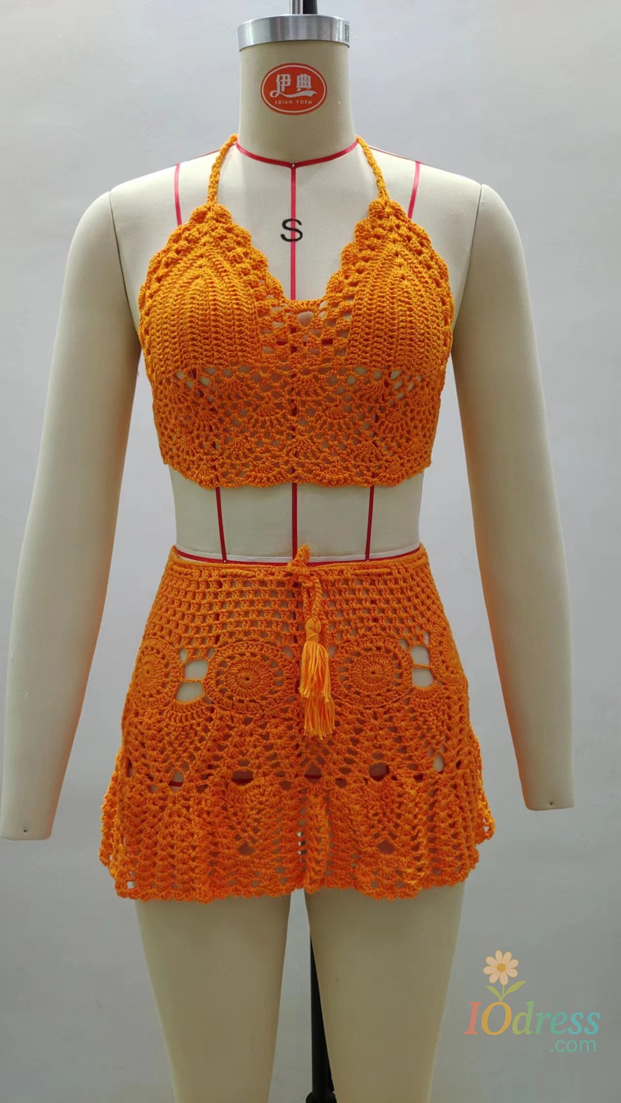 IO Dress CROCHET BIKINI Two-piece Crochet Women Bikini Set Cover Up Swimsuit Swim Skirt Swimwear Bathing Swimdress Beachwear