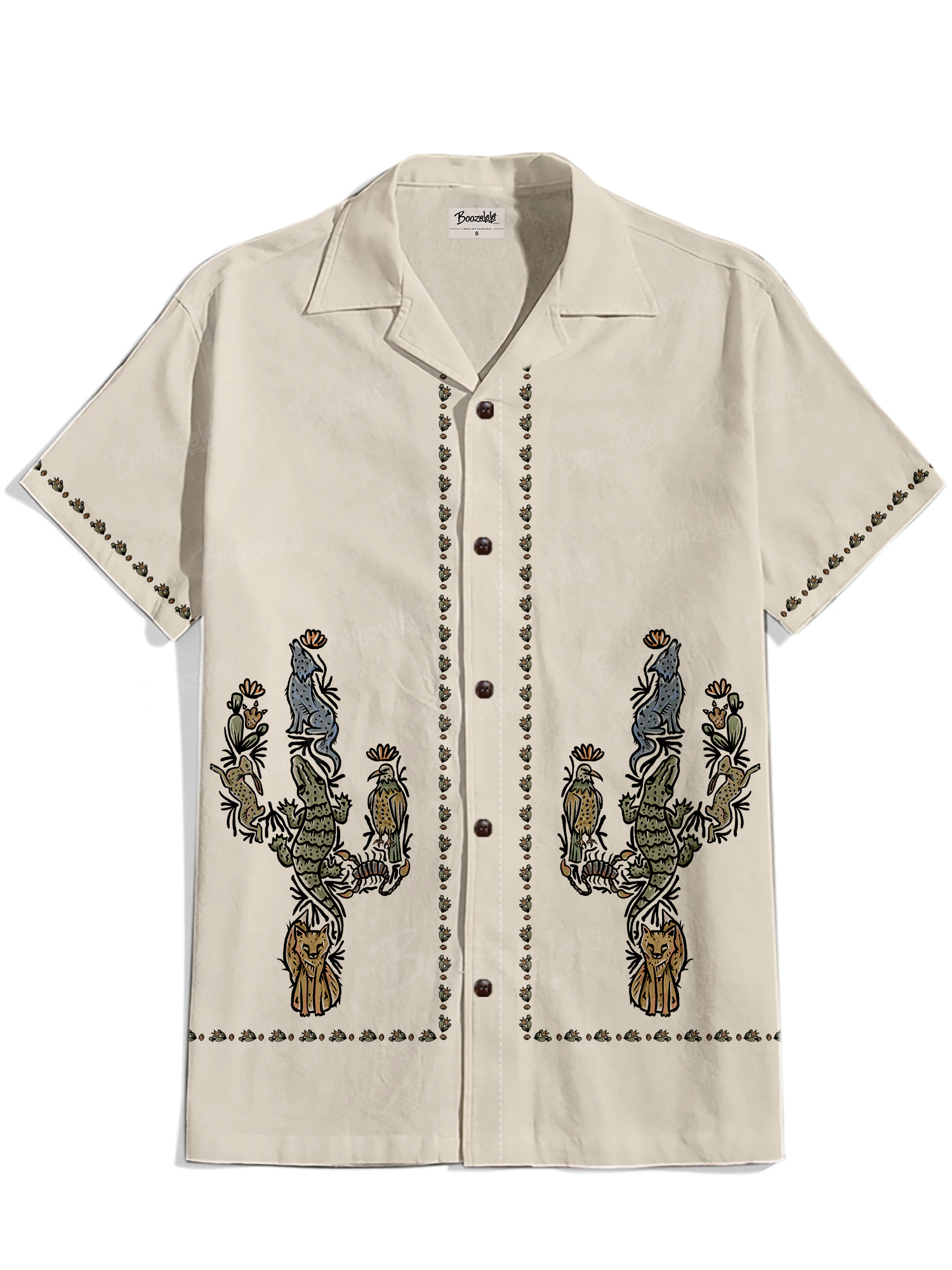 Western Animal Cactus - 100% Cotton Cuban Collar Shirt