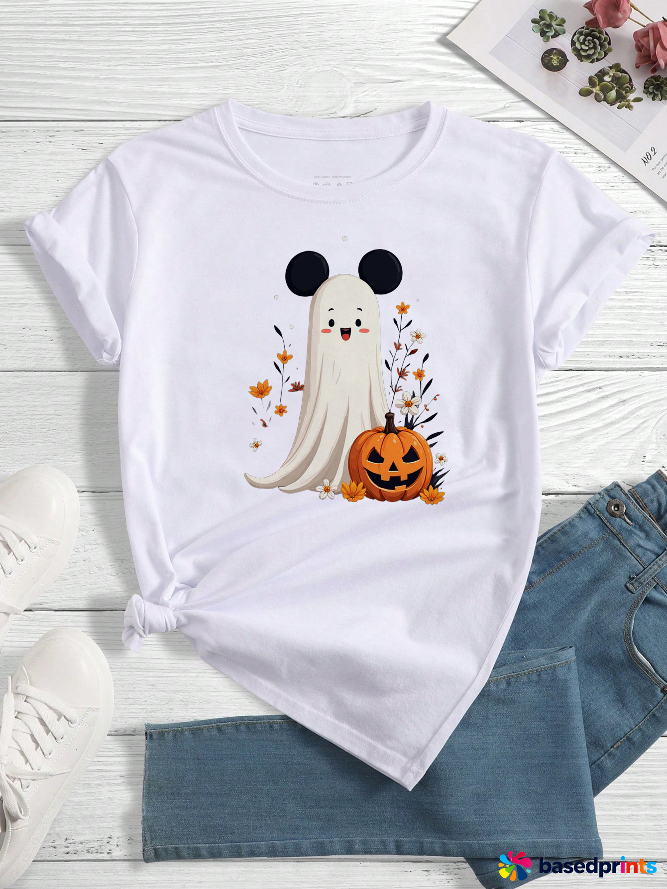 Halloween Ghost Pumpkin T-Shirt Women Casual Short Sleeve Cotton Tee Shirts