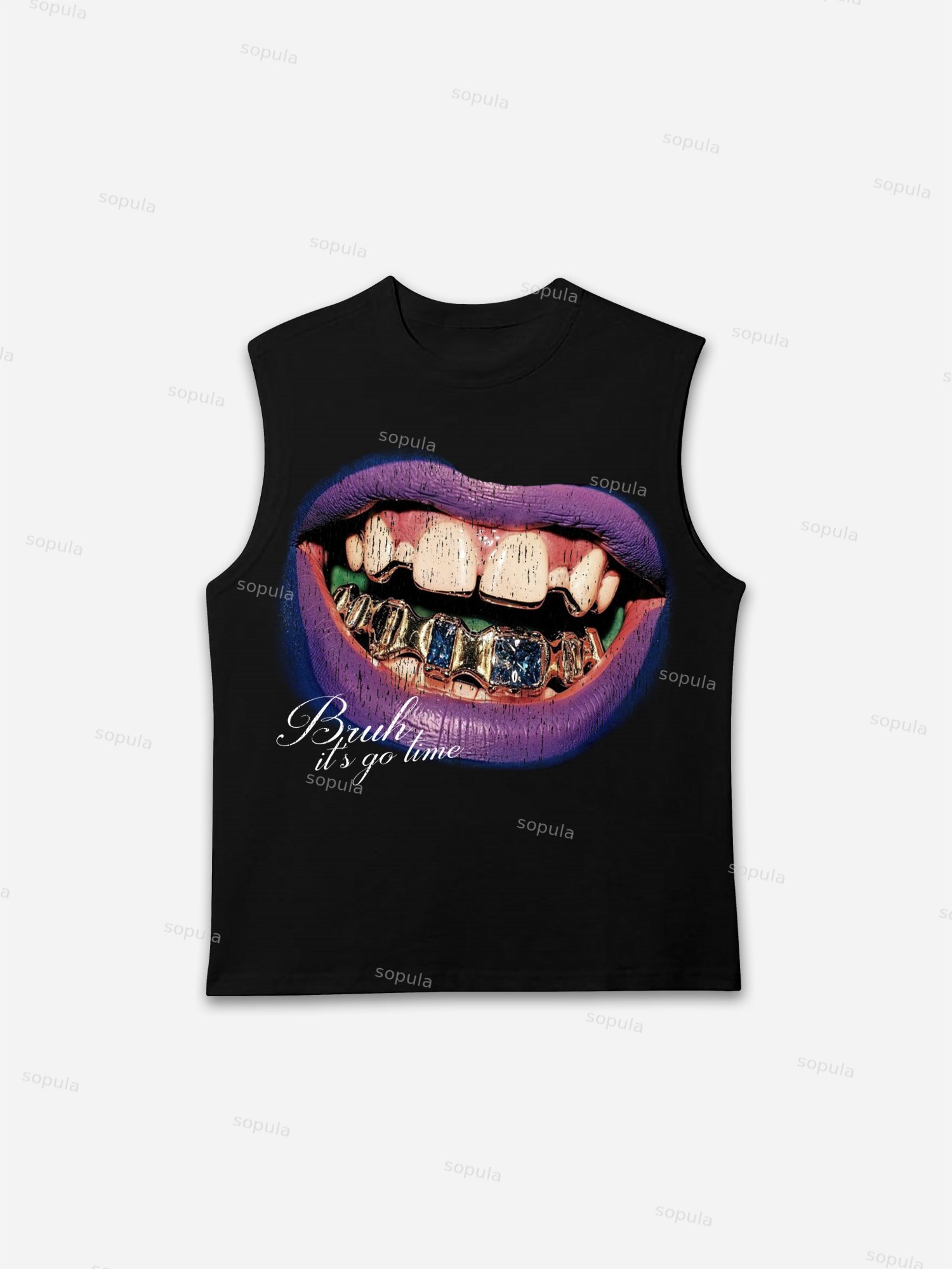 Bruh, It's Go Time Street Vintage Diamond Lips Graphic Tank Top