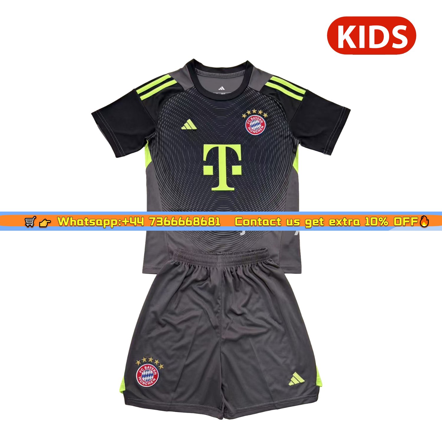 Bayern Munich 25-26 Grey Black Goalkeeper Kids Kit