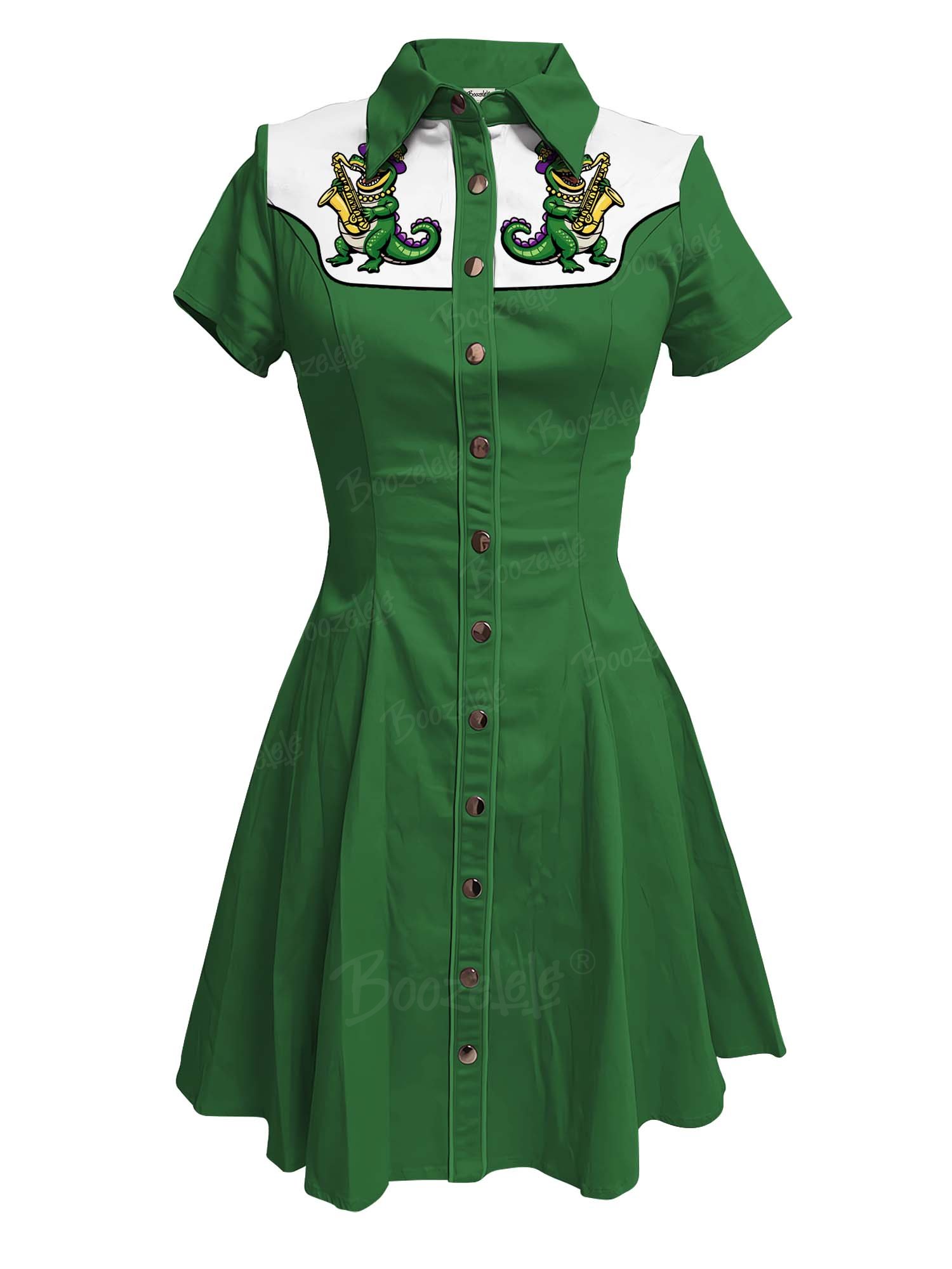 Mardi Gras The Saxophone Crocodile. - 100% Cotton Dress
