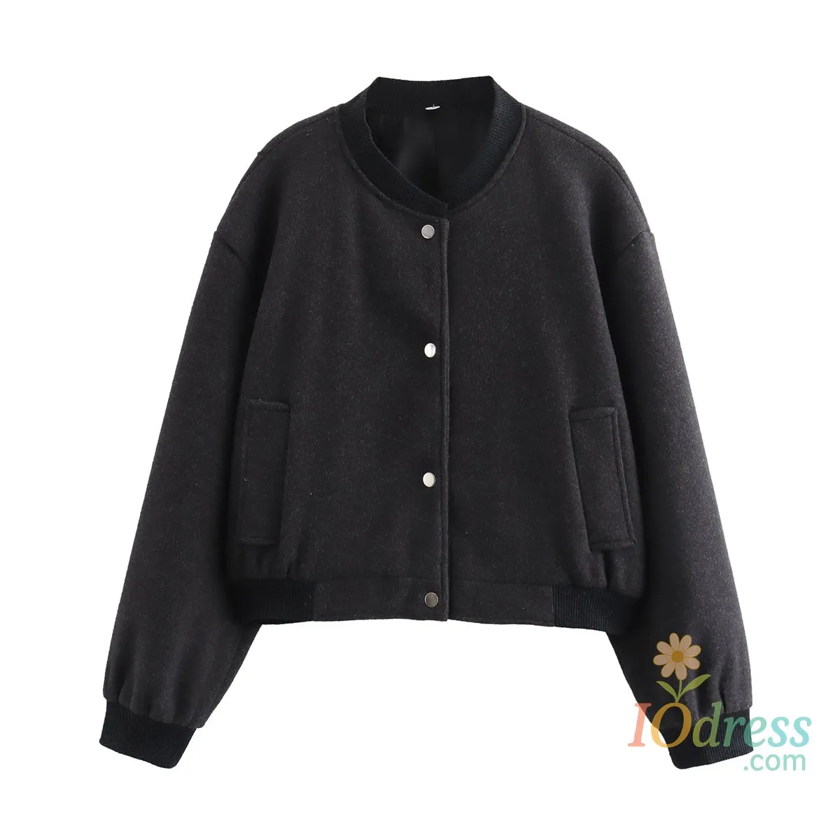 IO Dress  monthly picks Women's Loose Fit Bomber Jacket Solid Color Stand Collar Streetwear Casual Spring Autumn Outerwear IO Dress