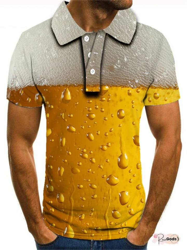 Men's Polo Shirt Golf Shirt Tennis Shirt Graphic Prints Beer Collar Light Purple Green Yellow Light Green Red 3D Print Street Casual Short Sleeve Button-Down Clothing Apparel Fashion Cool Casual