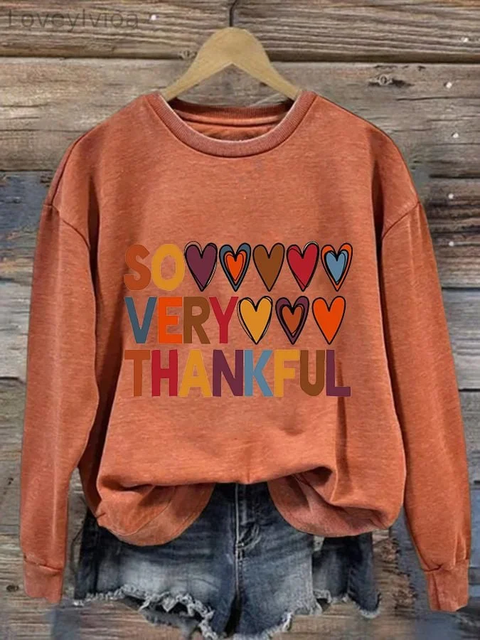 Women's So Very Thankful Print Casual Sweatshirt