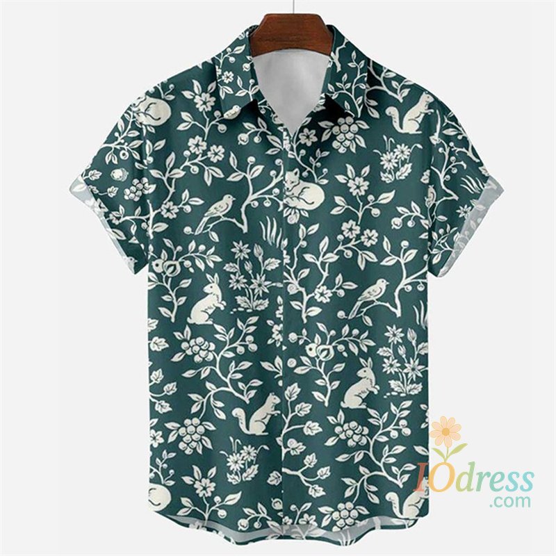 IO Menswear Popular Summer Hawaiian Shirt Men Cool 3d Printing Flower Leaves Shirts Lapel Collar Short Sleeves Button Beach Blouse Clothes
