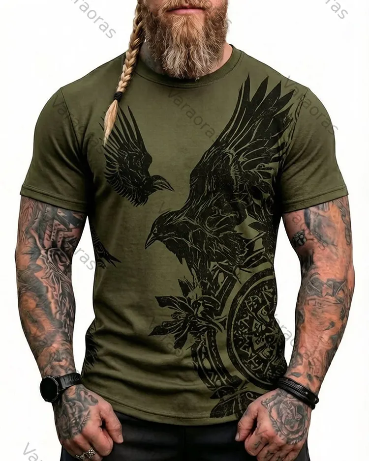 Men's Summer Viking Raven Print Short-Sleeve T-Shirt 5467