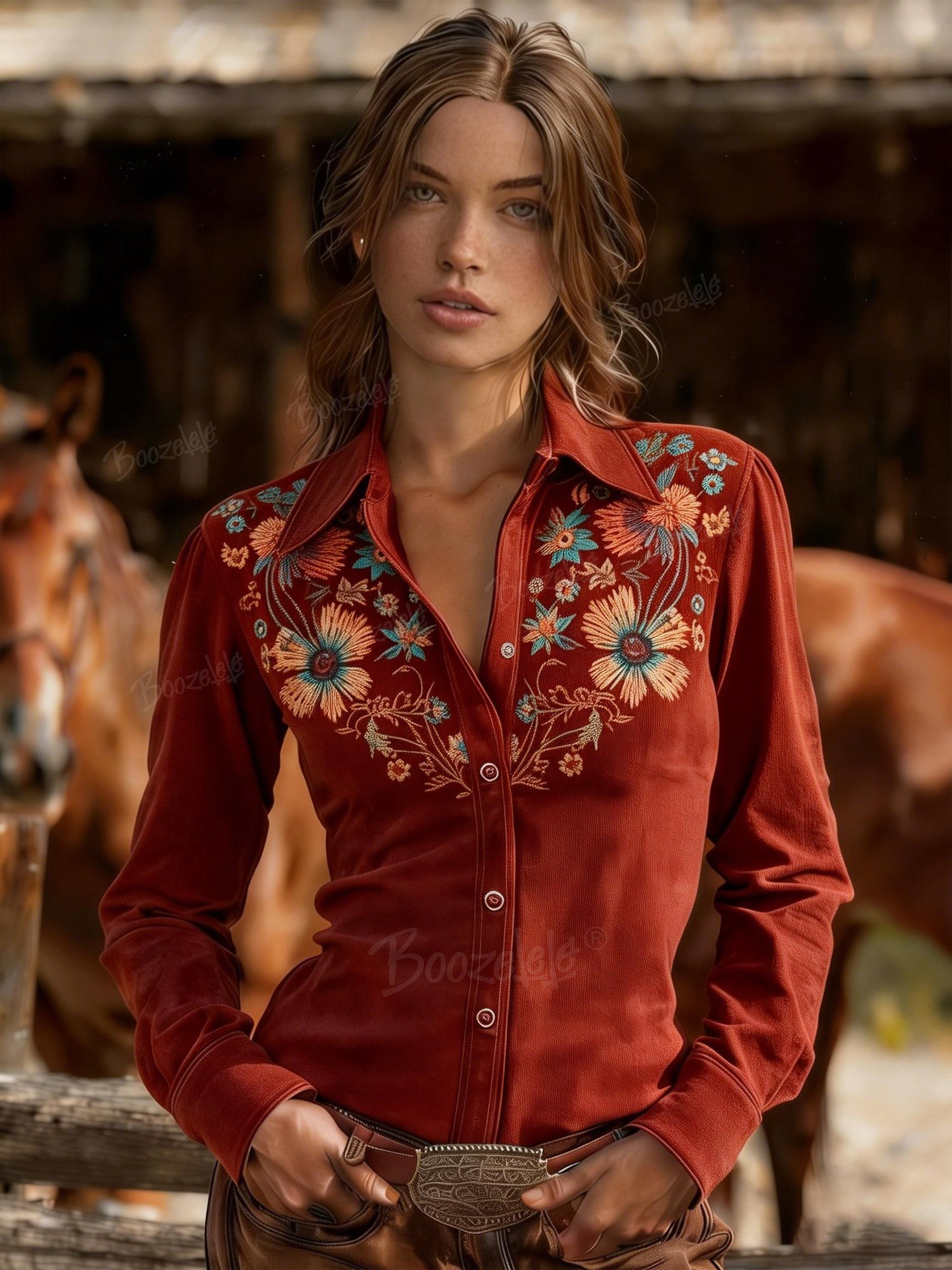 Western-Style Vintage Floral Print Cowgirl Shirt &ndash; 100% Cotton Shirt