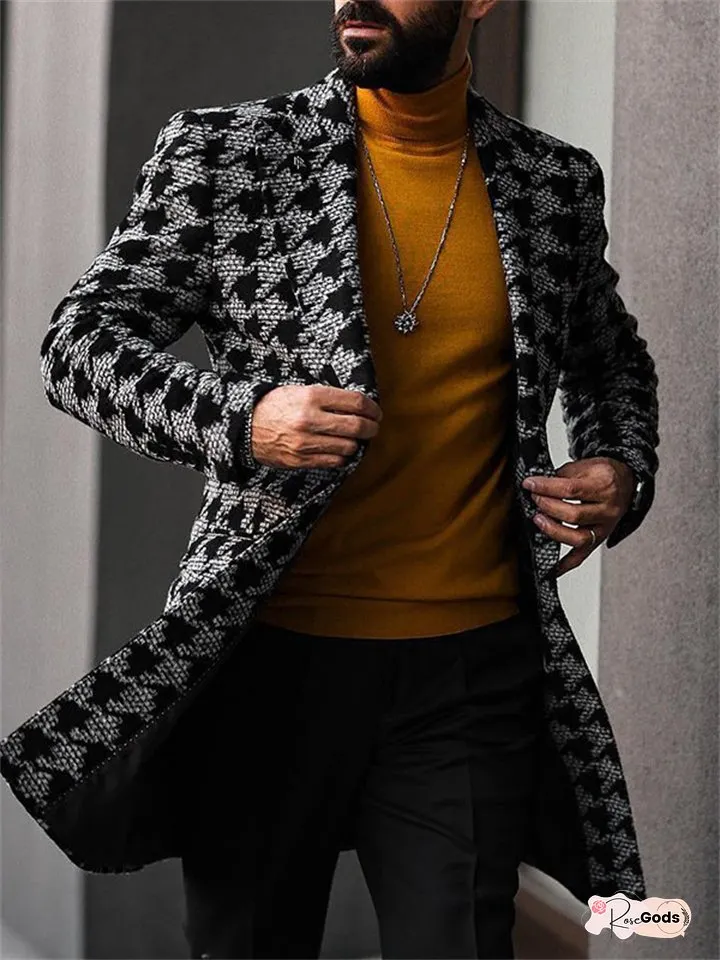 Medium Length Suit Collar Fashionable Printed Men's Coat