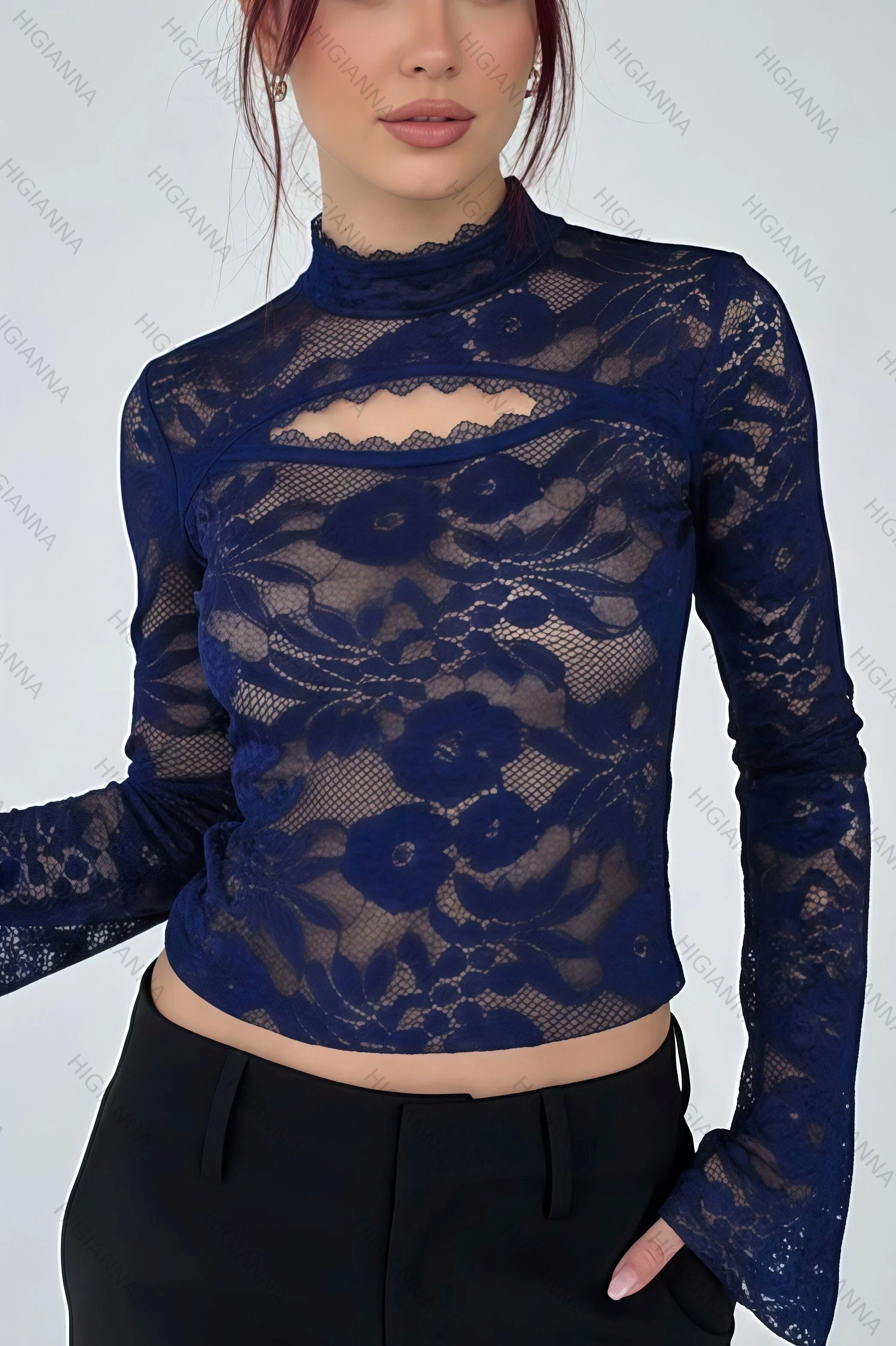 Cutout Lace Flare Sleeve Crop Top - HIGIANNA&reg;
