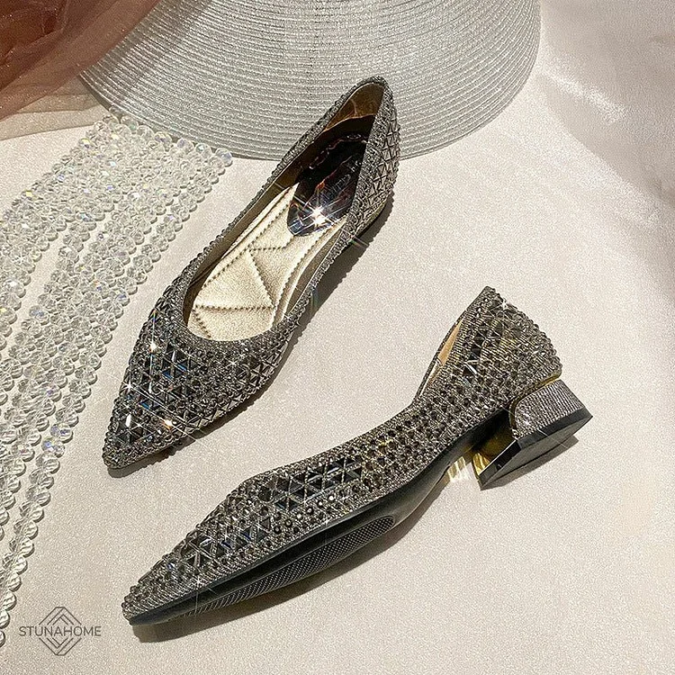 flat wedding shoes Rhinestone Flat Bling diamonds bridal shoes silver Beach Bohemian shoes shopify Stunahome.com