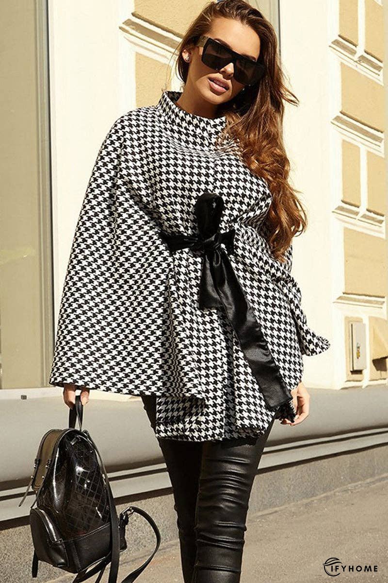 Houndstooth Tie Waist Trench Coat | IFYHOME
