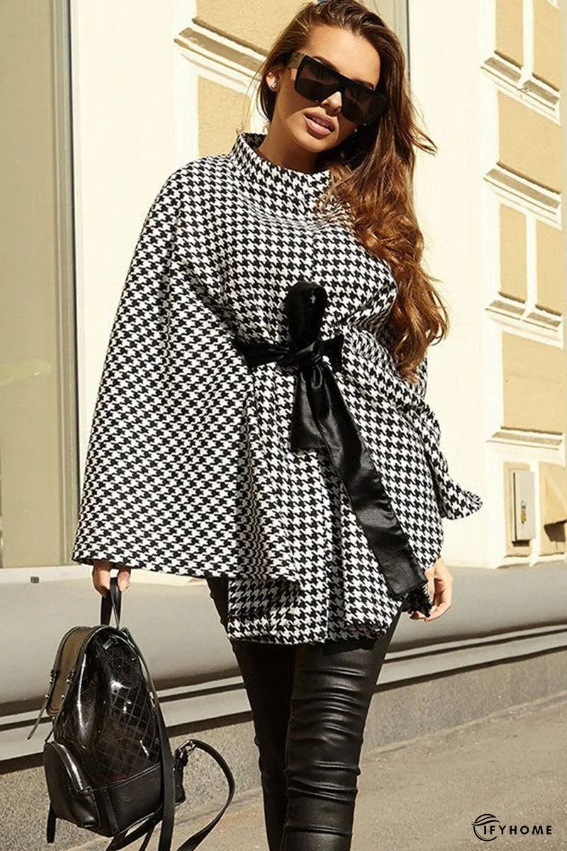 Houndstooth Tie Waist Trench Coat | IFYHOME