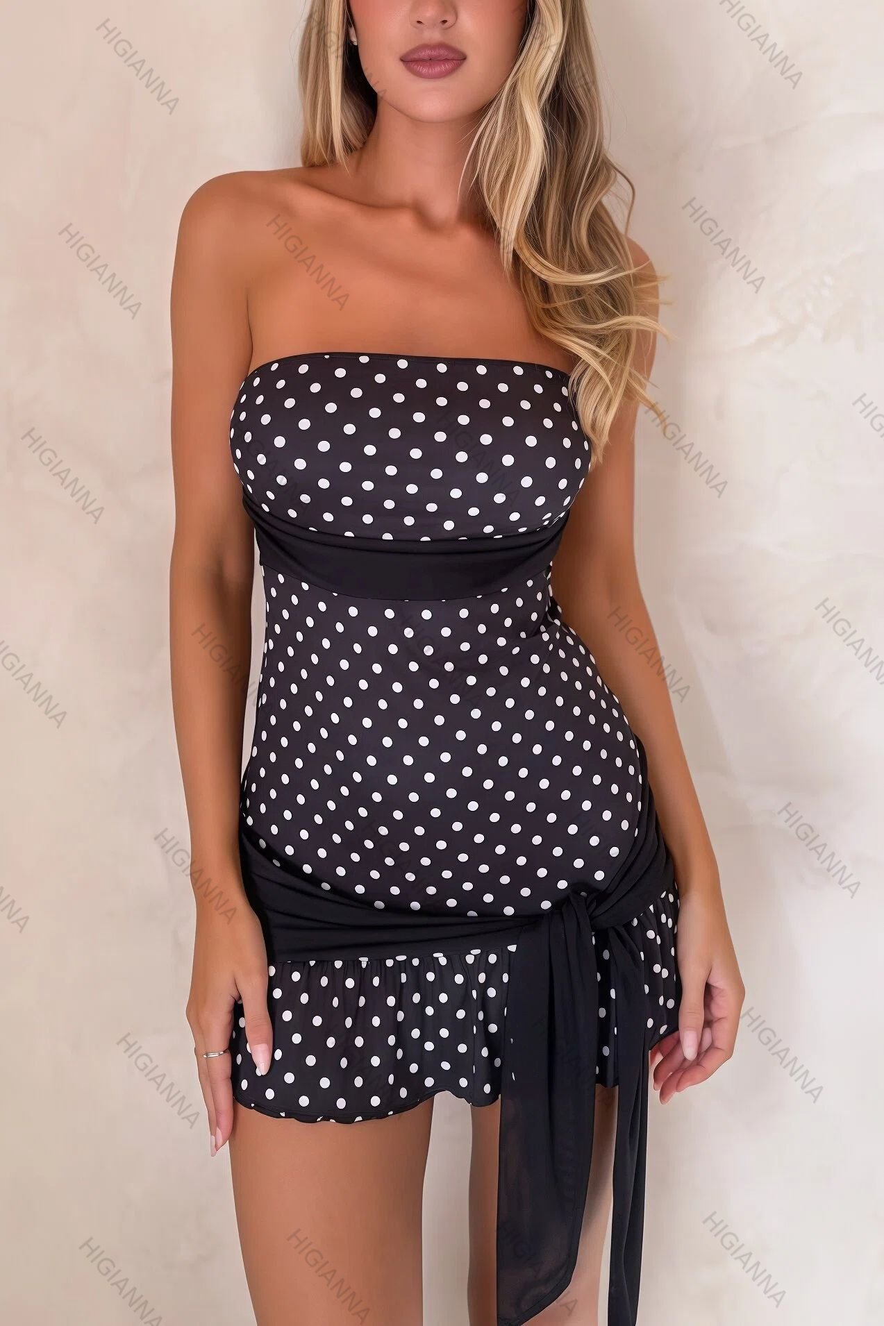 Polka Dot Strapless Tie-Waist Mini Dress - HIGIANNA&reg;