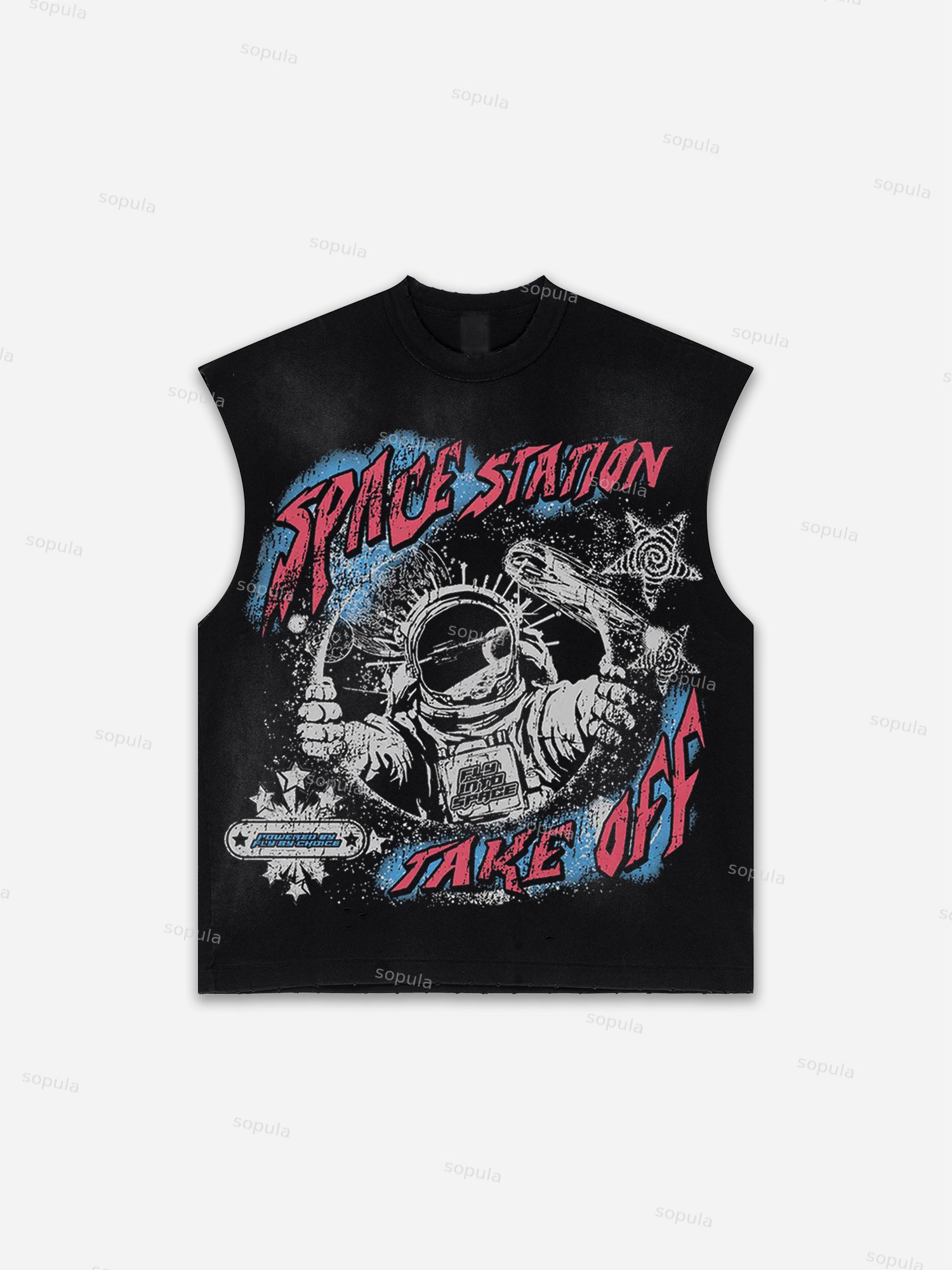 Sopula Men's Fly By Choice X Spacestation Graphic Print Distressed Tank Tops Sleeveless Shirts
